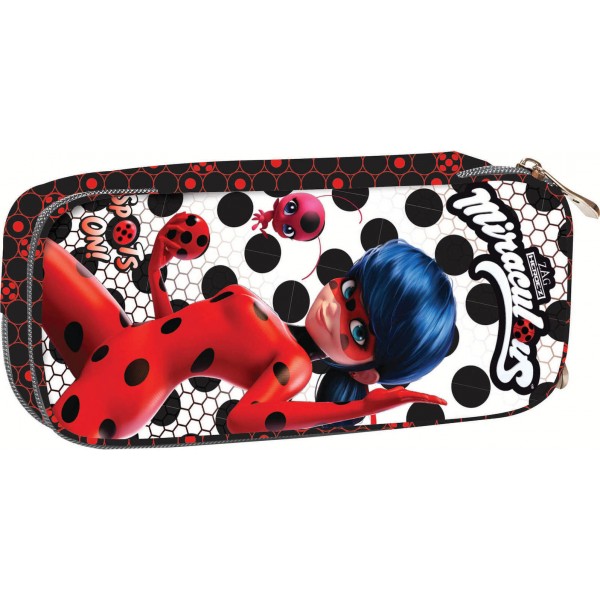 Κασετίνα διπλή τετράγωνη οβάλ Ladybug Dots 346-02144